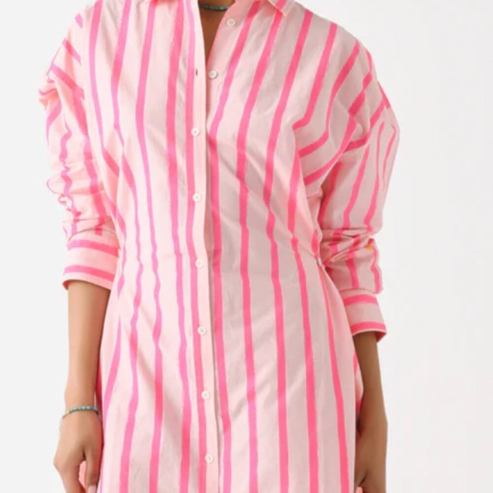 Kerri Rosenthal Pink Stripe Shirtdress Size Medium